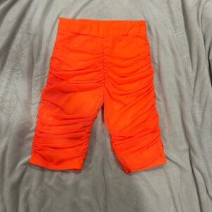 Orange Ruched Biker Shorts